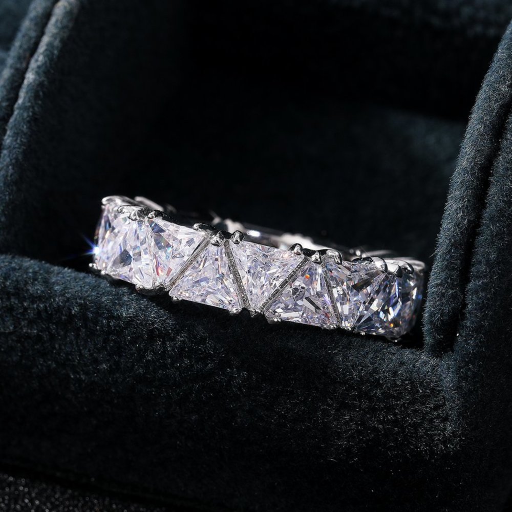 Shiny Triangle CZ Silver Plated Trendy Eternity Ring for Women, L211 - Picture 5 of 10